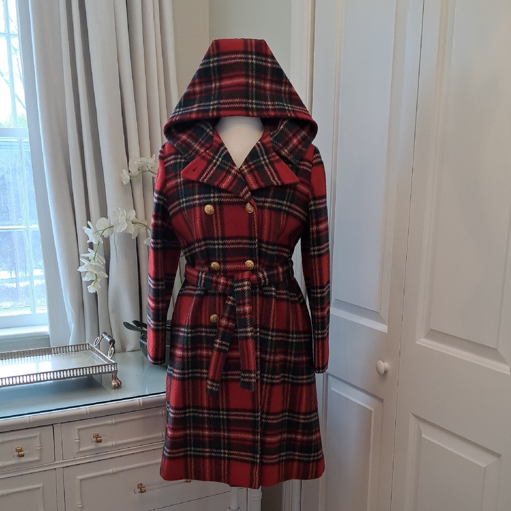 Youth Crest Womens Vintage Tarten Plaid Wool‎ Hooded Double Breast Coat SM
